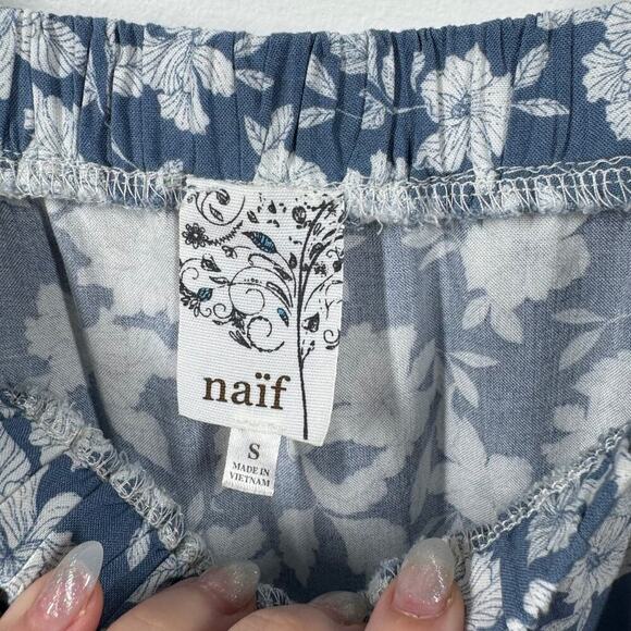 Naif Dress Women S Blue Floral Off the Shoulder Mini Puff Sleeve Cottage Peasant - Picture 4 of 7